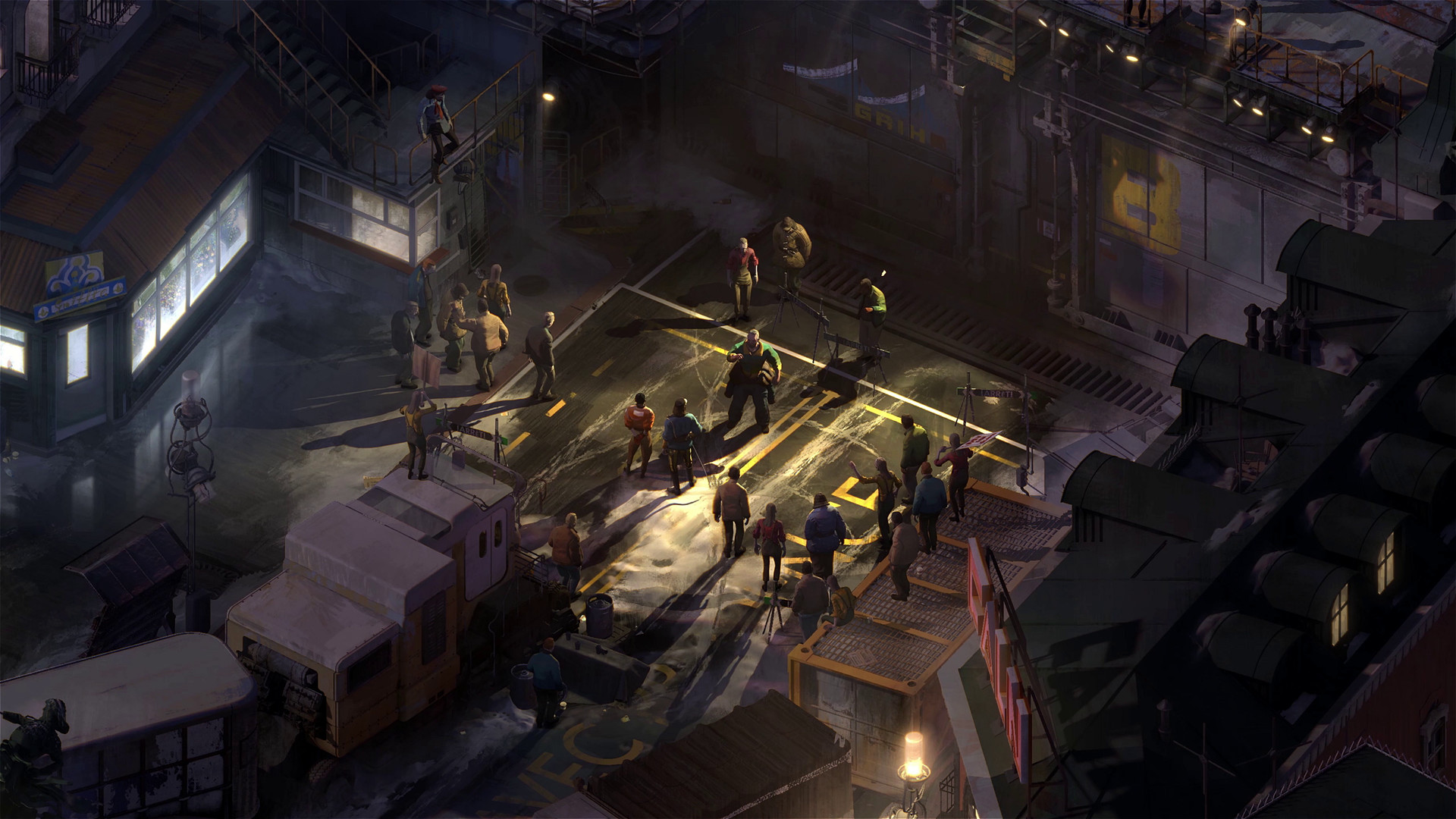 Screeshot de Disco Elysium - Gráficos muito bem acabados, um 3d low poly com iluminação bastante caprichada.