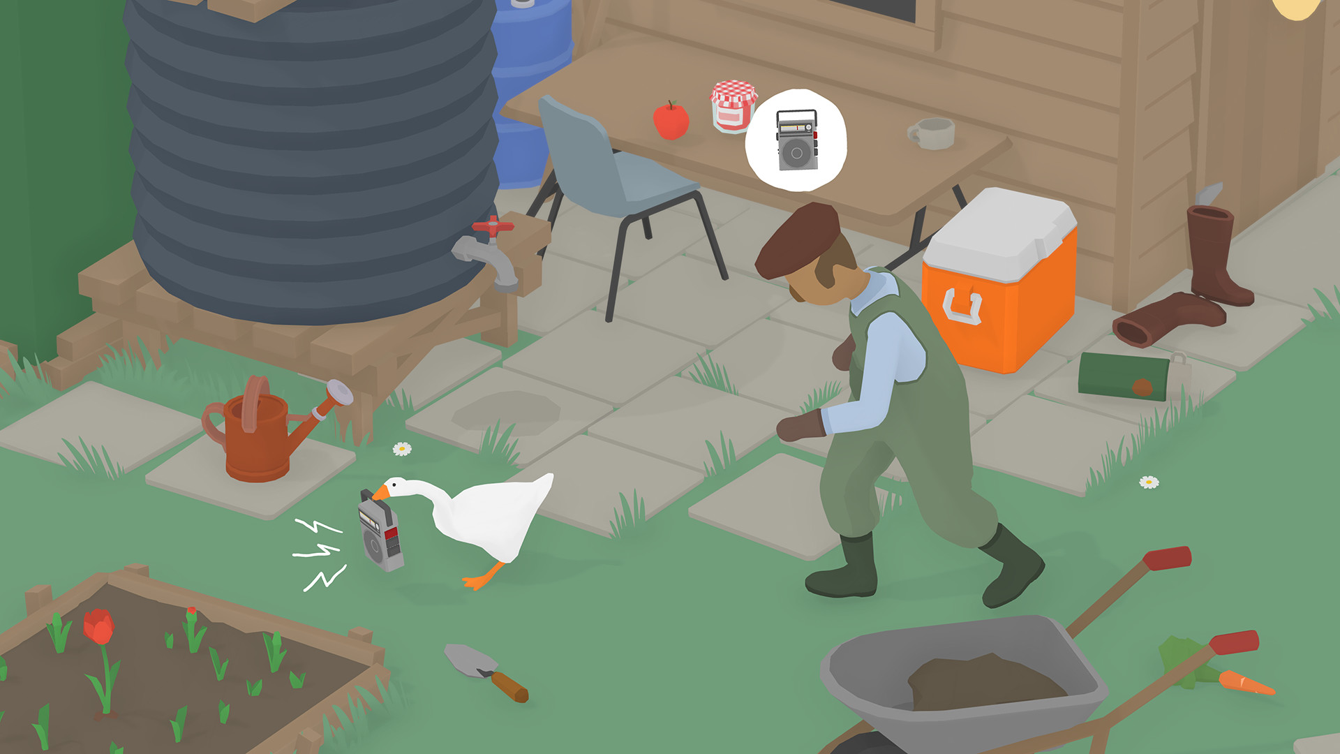 Screenshot de Untitled Goose Game - Jogo 3d com gráficos bastante minimalistas